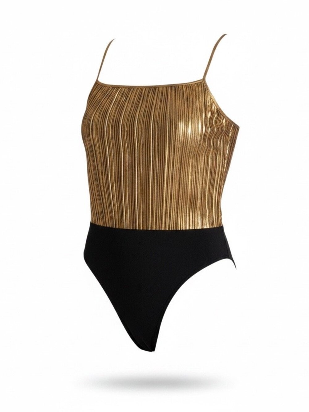 Vintage Jeanne Marc Womens Bodysuit Medium Gold Satin Sleeveless Designer 80s"